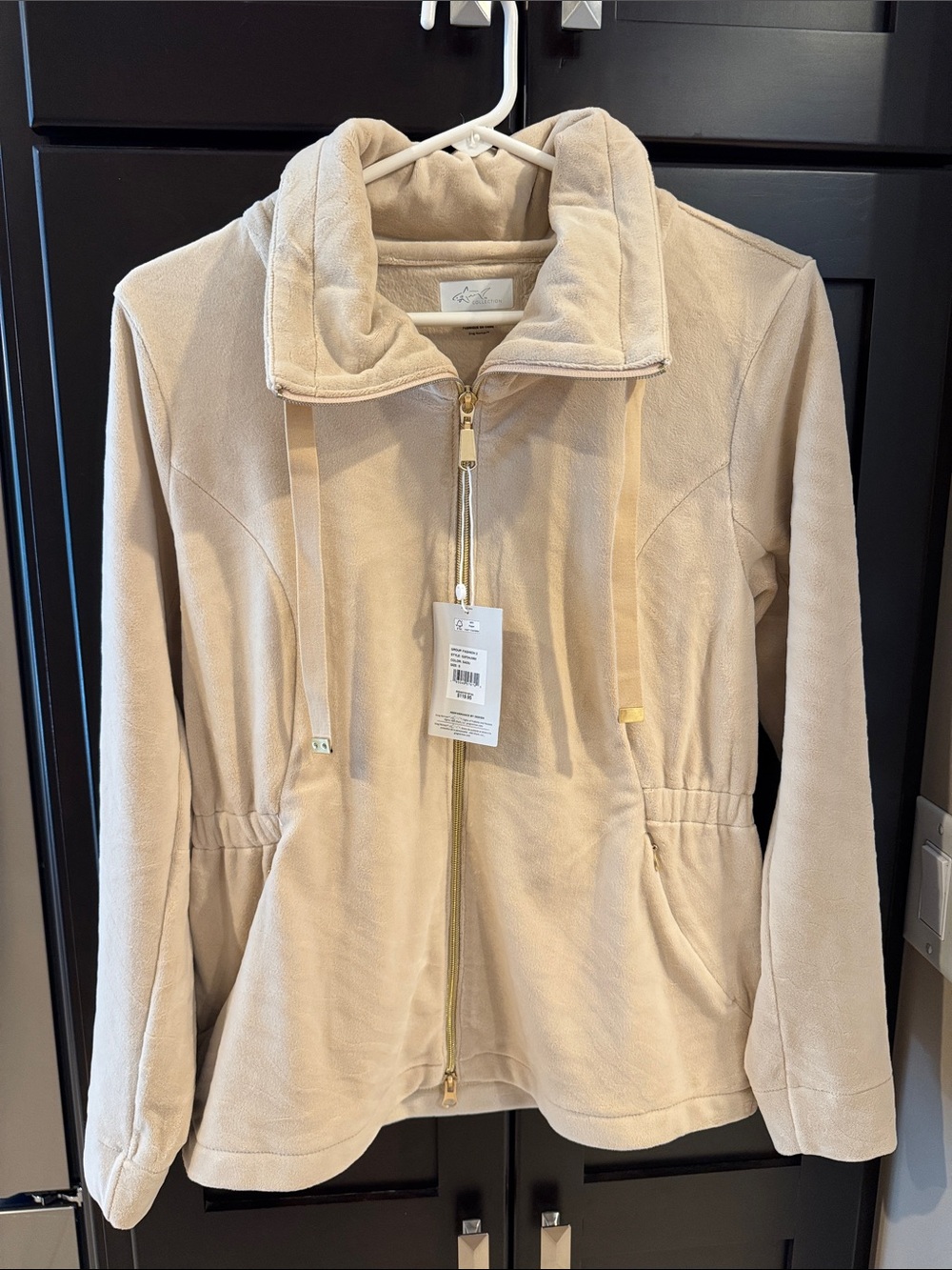 Greg Norman Collection Plush Velour Zip-Front Jacket gold accent.  NWT
